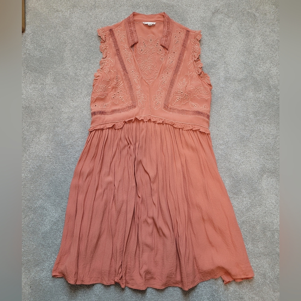 A Loves A - Orange Sleeveless Dress With Floral Embroidery